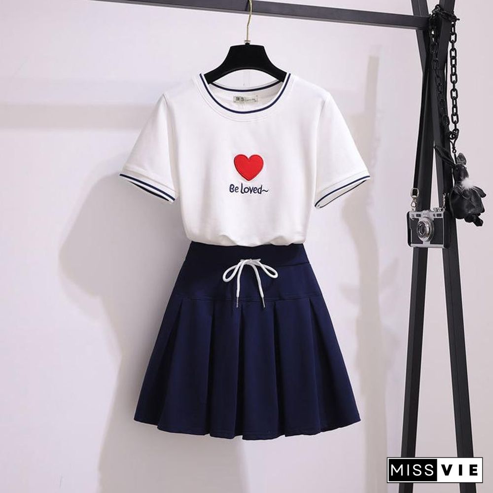 Sweet Letter Tees+High Waist Skirt P15796