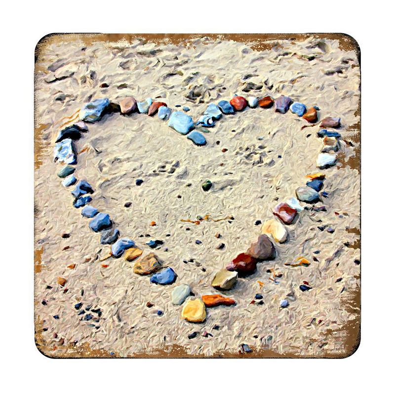 Heart Beach Art Coastal Wooden Cork Coasters Gift Set of 4 by Nature Wonders