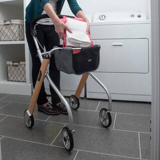 Stander Trust Care Let's Go 4-Wheel Indoor Rollator Rolling Walker with Tray and Basket in Silver 4500-SL