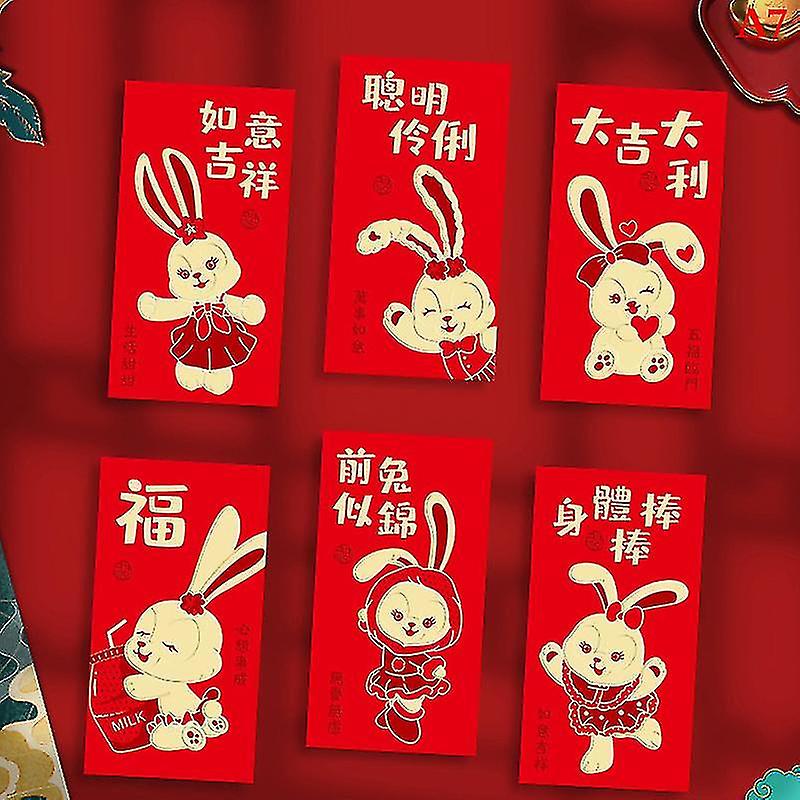 6pcs Chinese Red Envelopes Red Packet For New Year Blessing 2023 Year Of Rabbit