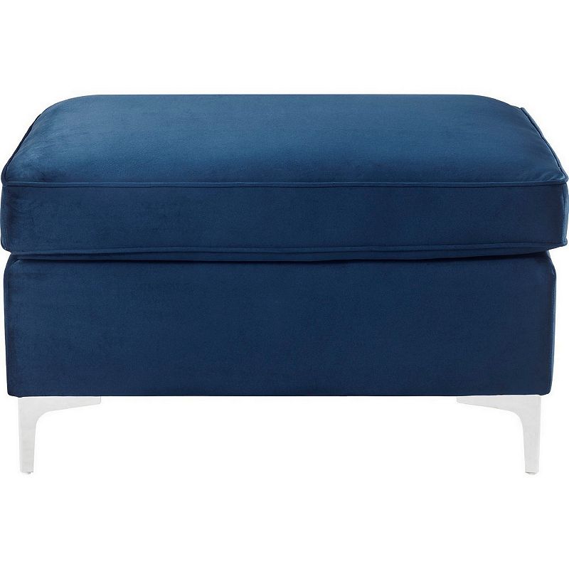 Ottoman with Removable Cushion Seat and Sleek Legs， Blue