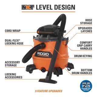 RIDGID 16 Gallon 6.5 Peak HP NXT WetDry Shop Vacuum with Detachable Blower Filter Dust Bags Locking Hose and Accessories HD1600B