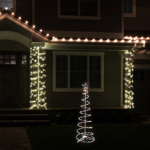 4ft Lighted Spiral Christmas Tree with Star Tree Topper，Multi Lights