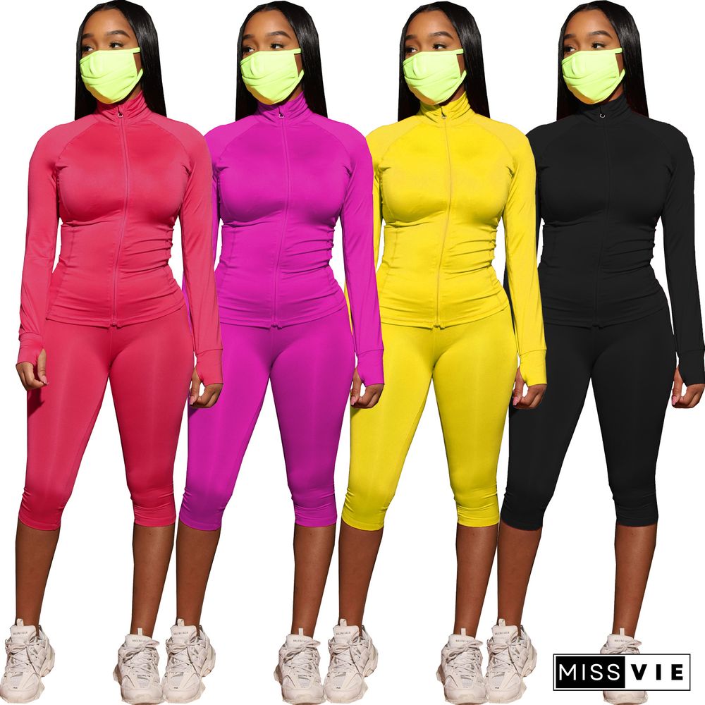 Fluorescent Jacket Skinny Seven-minute Shorts Suit Without Mask