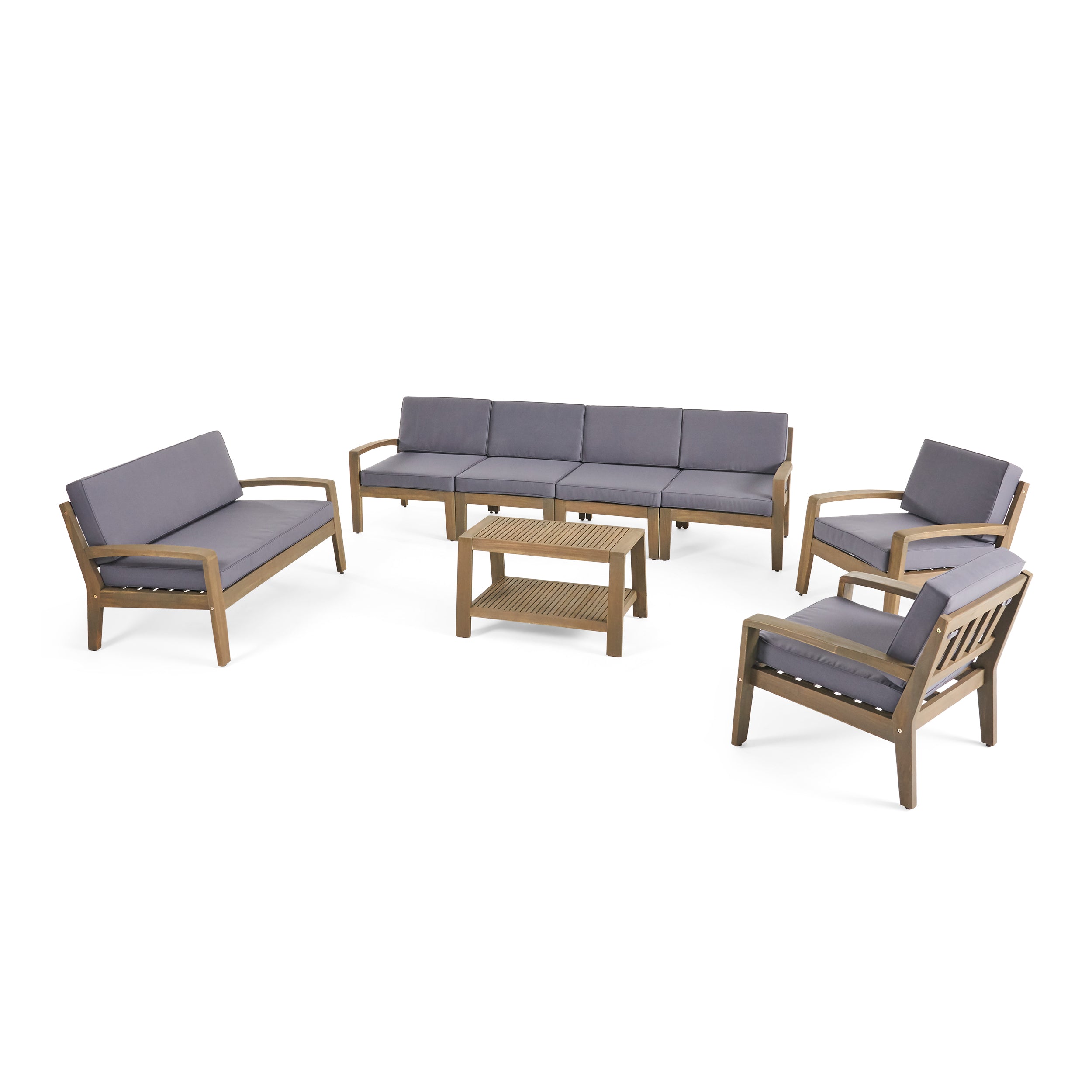 Giselle Outdoor Acacia Wood 8 Seater Sectional Chat Set with Coffee Table