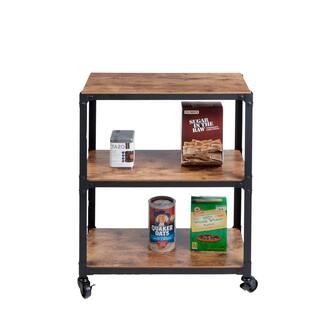 Mind Reader 30 in. x 12 in. x 23 in. 3-Tier Metal with Wood Mobile Utility Cart in Black WDMTCART3T-BLK