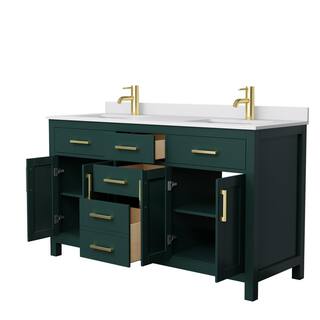 Wyndham Collection Beckett 60 in. W x 22 in. D x 35 in. H Double Sink Bathroom Vanity in Green with White Cultured Marble Top WCG242460DGDWCUNSMXX