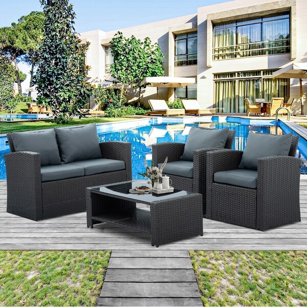 4Piece Dark Gray Wicker Patio Set