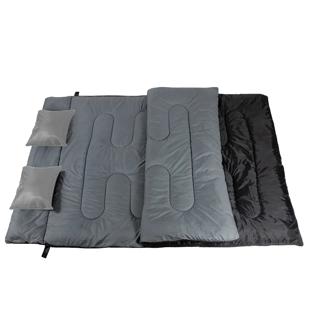 Top quality winter outdoor camping couple double sleeping bag with 2 pillows