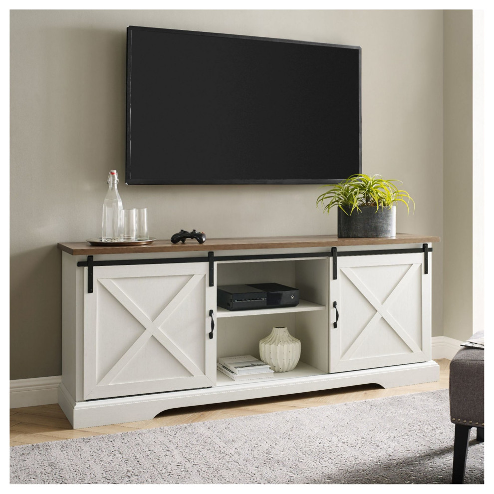 Bellevue WEIF20010 Farmhouse 70 quotSliding Barn Door TV Cabinet   Farmhouse   Entertainment Centers And Tv Stands   by Buildcom  Houzz