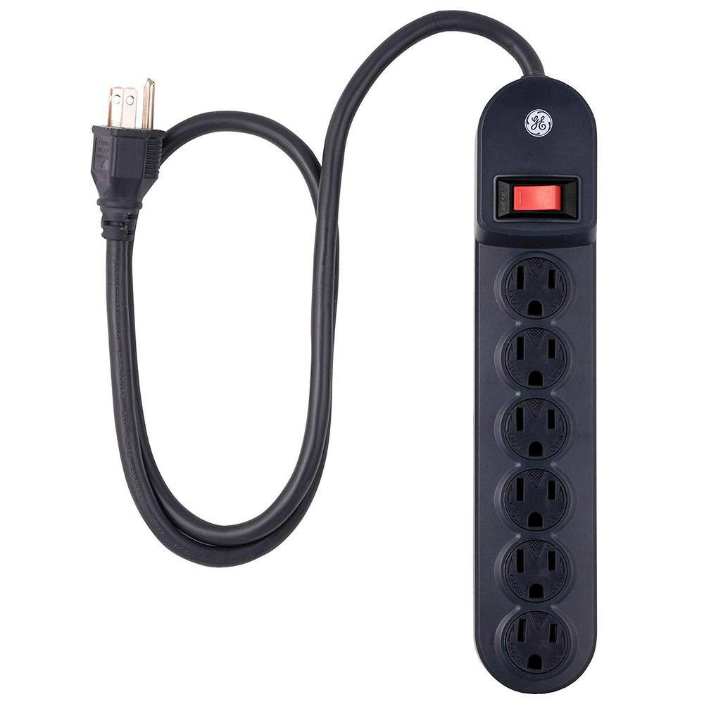 GE 6-Outlet Power Strip with 3 ft. Extension Cord Black 56223