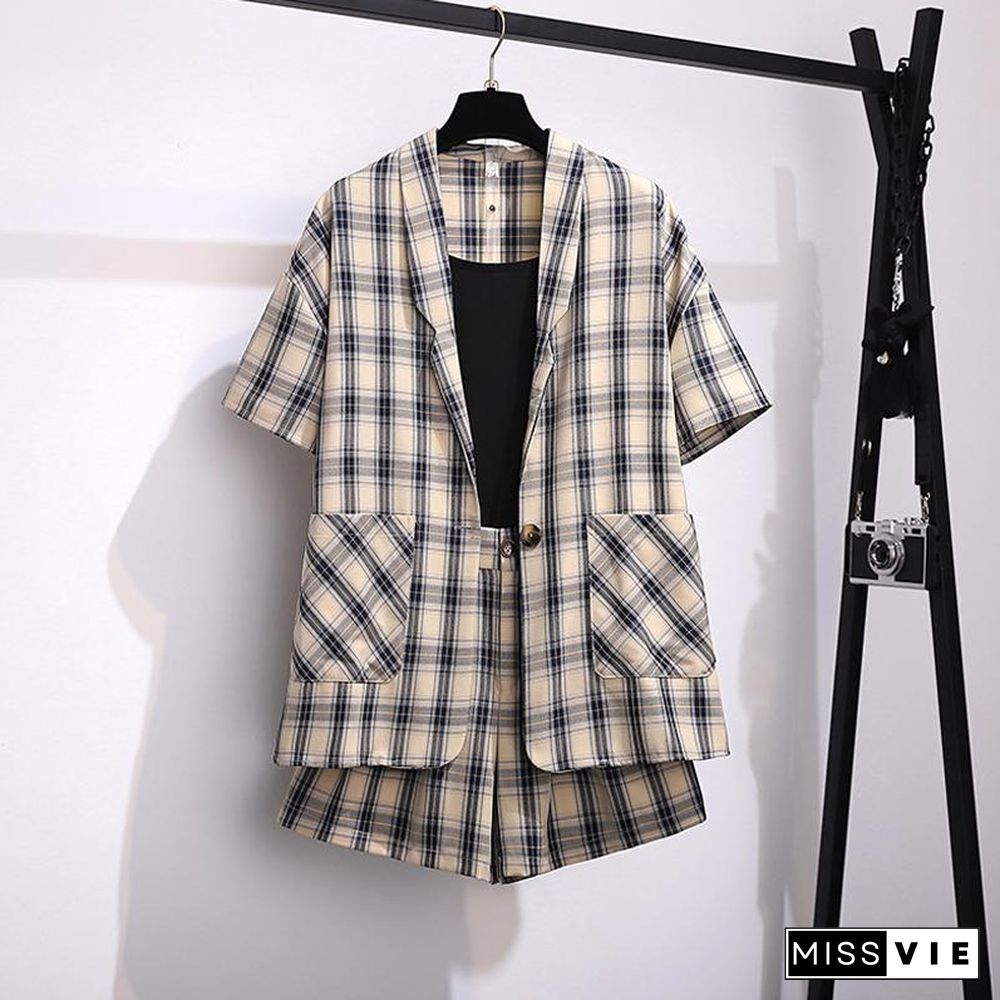 Fashion Plaid Blazer Three-Piece Set P11631