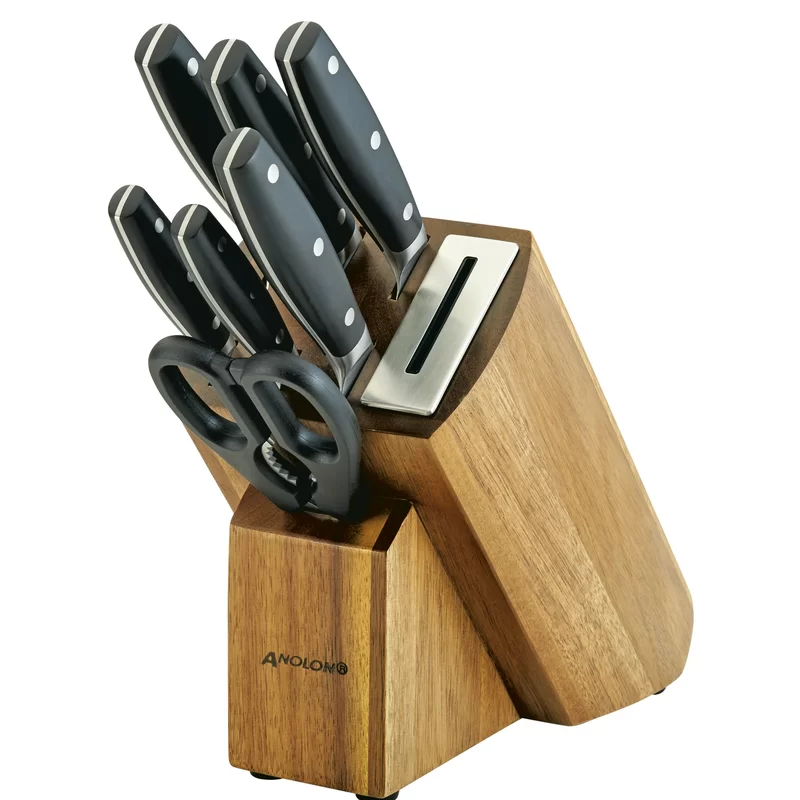 Anolon 47995 AlwaysSharp Japanese Steel Knife Block Set with Built-In Sharpener， 8 Piece