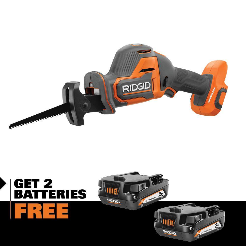 RIDGID 18V SubCompact Brushless Cordless One-Handed Reciprocating Saw with (2) 2.0 Ah Compact Lithium-Ion Batteries R8648B-AC8400802P