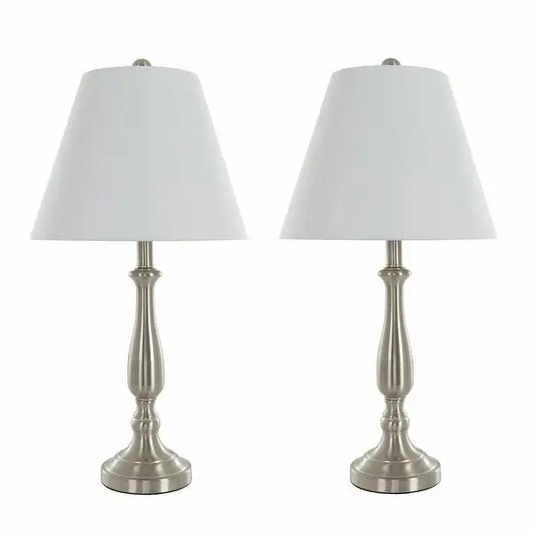 Set of 2 Brushed Steel Table Lamp Set with Shades Led Bulbs Included - 13