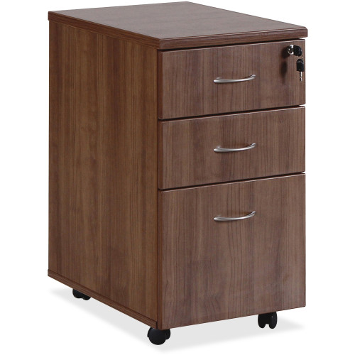 Lorell Essentials Walnut Freestanding Mobile Pedestal - 3-Drawer (69983)