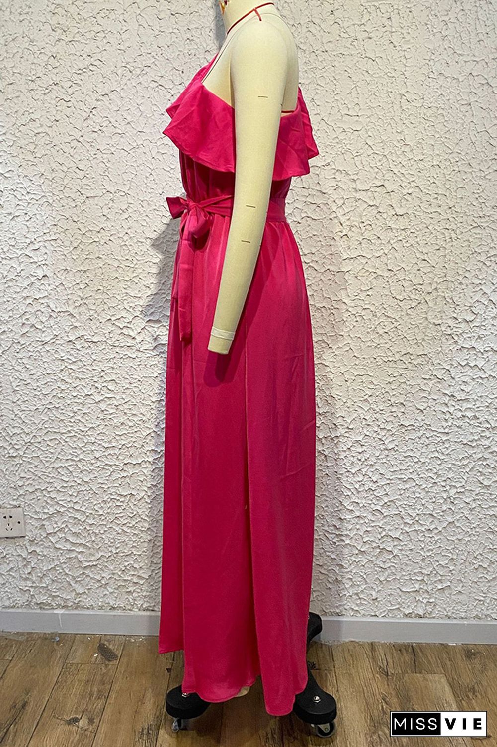 Rose One Shoulder Ruffles Maxi Dress Wish Sash