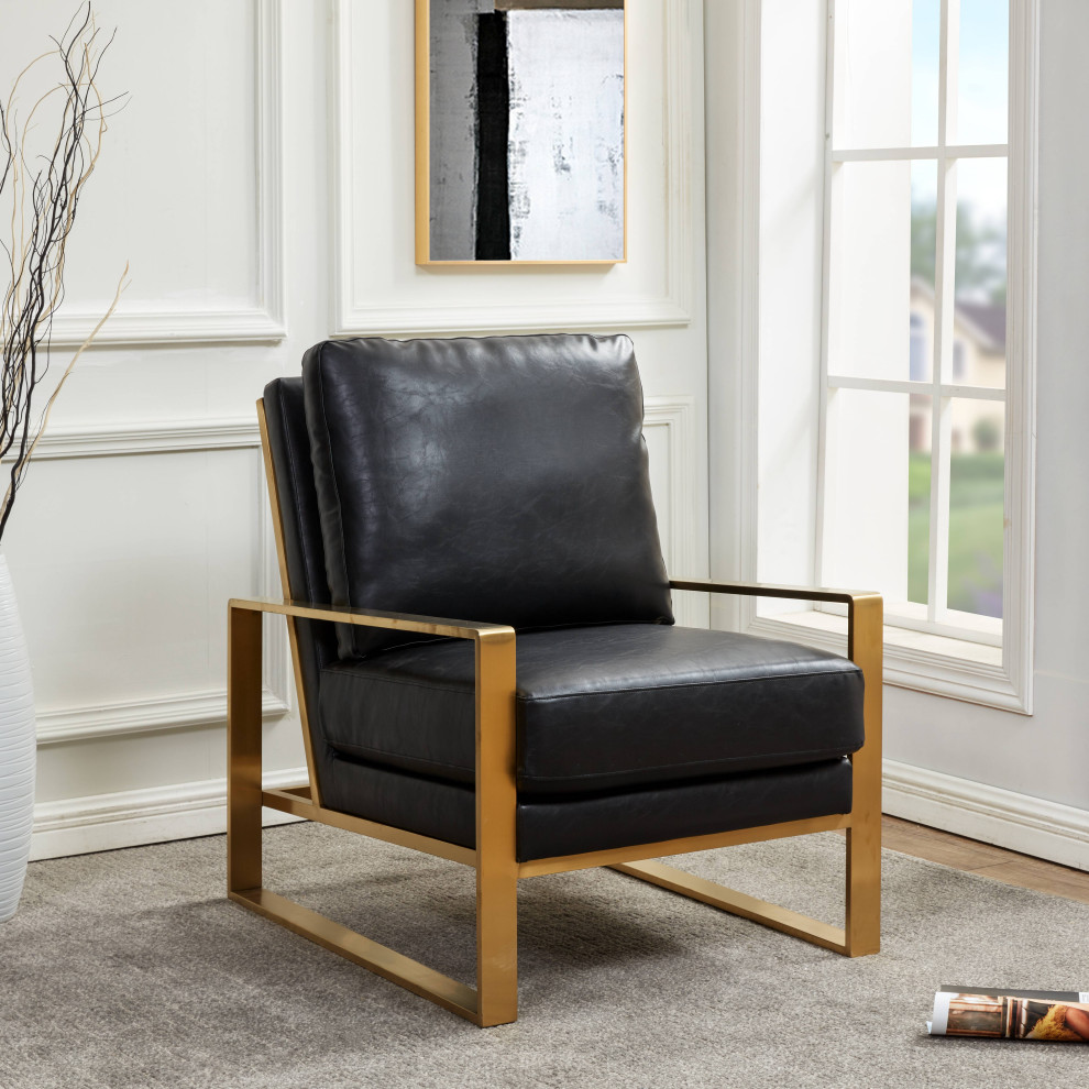 LeisureMod Jefferson Faux Leather Accent Armchair With Gold Frame   Contemporary   Armchairs And Accent Chairs   by LeisureMod  Houzz