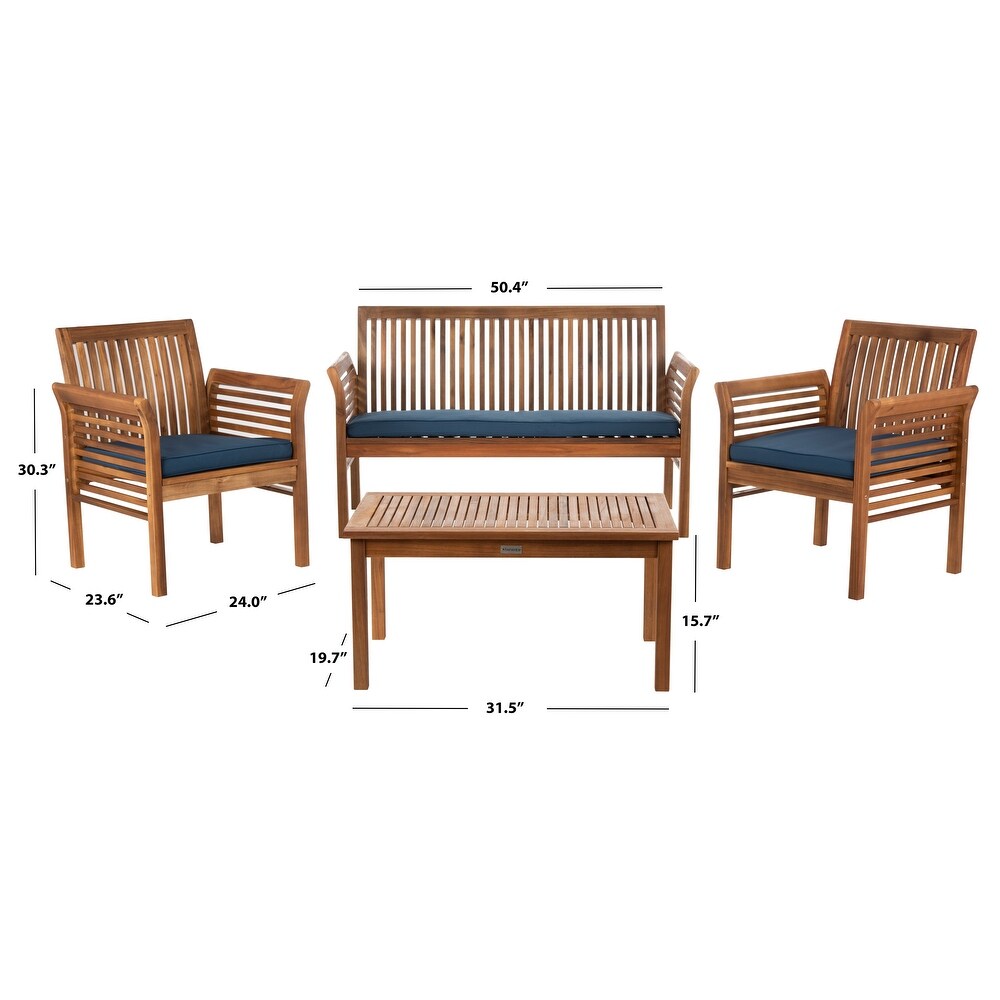 SAFAVIEH Outdoor Living Carson 4 piece Teak Brown/Navy Patio Set