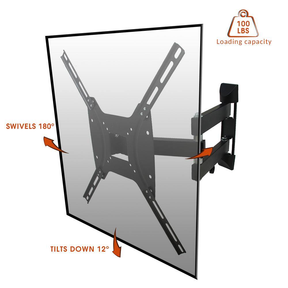 MegaMounts 26 in. to 55 in. Full Motion Single Stud Television Wall Mount in Black 98593571M