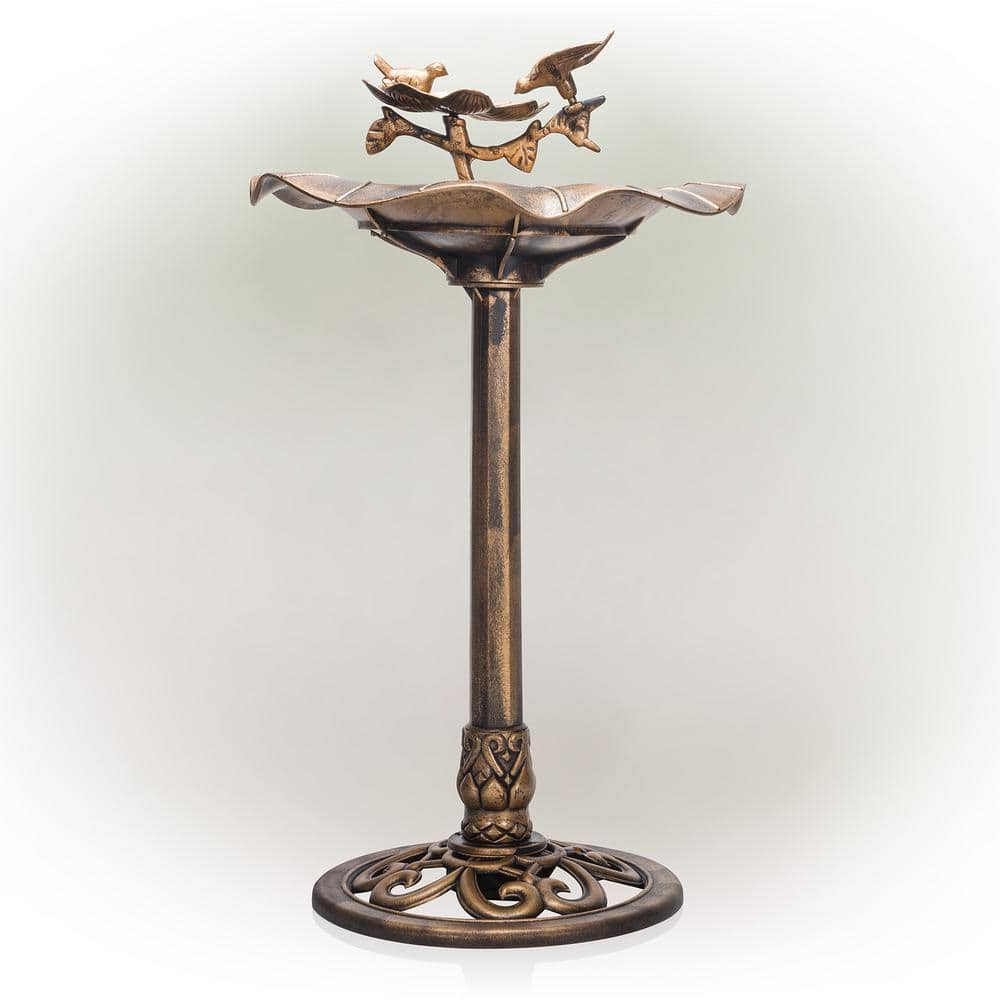 Alpine Corporation 34 in. Tall Pedestal Birdbath Fountain with Bird and Flower TEC380