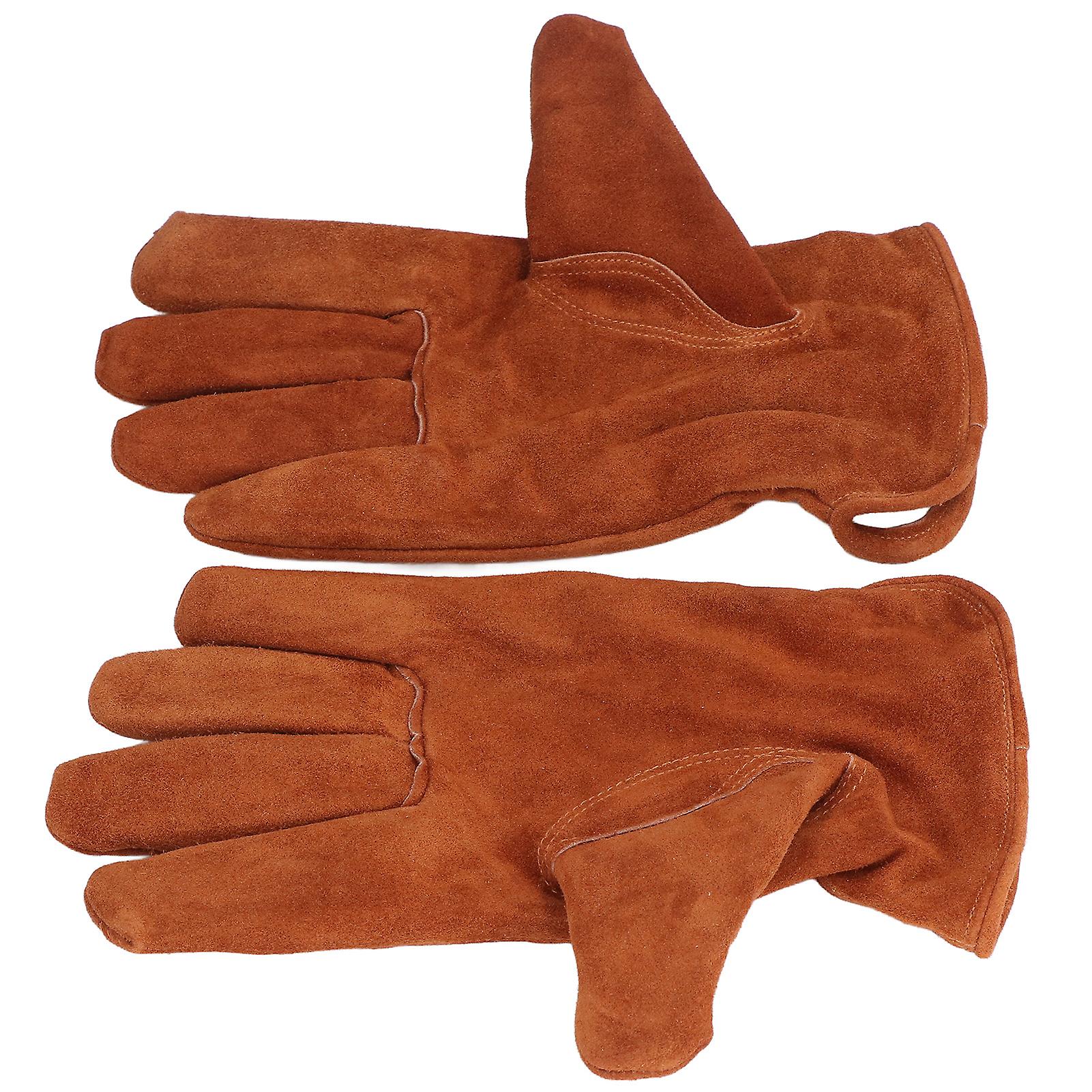 1 Pair Cowhide Work Gloves Heat Fire Resistant Forge Welding Gloves For Construction Gardening Bbqbrown Xl