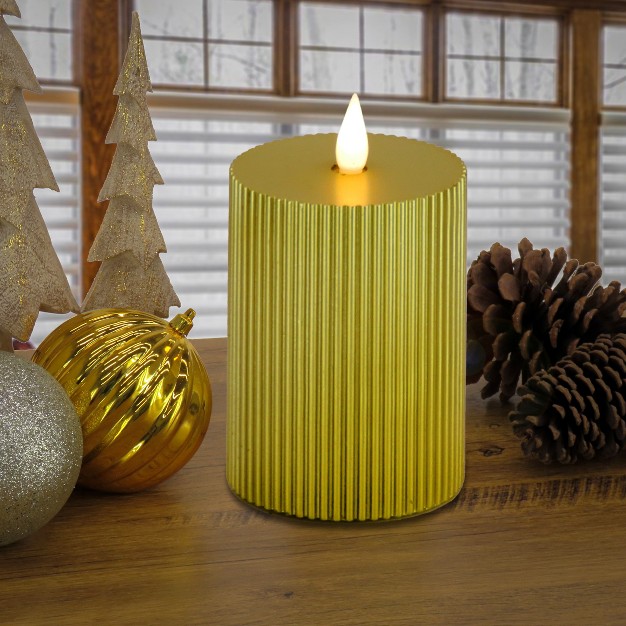 Hgtv Home Collection Georgetown Real Motion Flameless Candle With Remote Gold With Warm White Led Lights Battery Powered 9 In