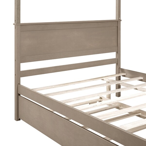 Full Size Wood Canopy Bed with Trundle Bed and Two Nightstands - - 36095786