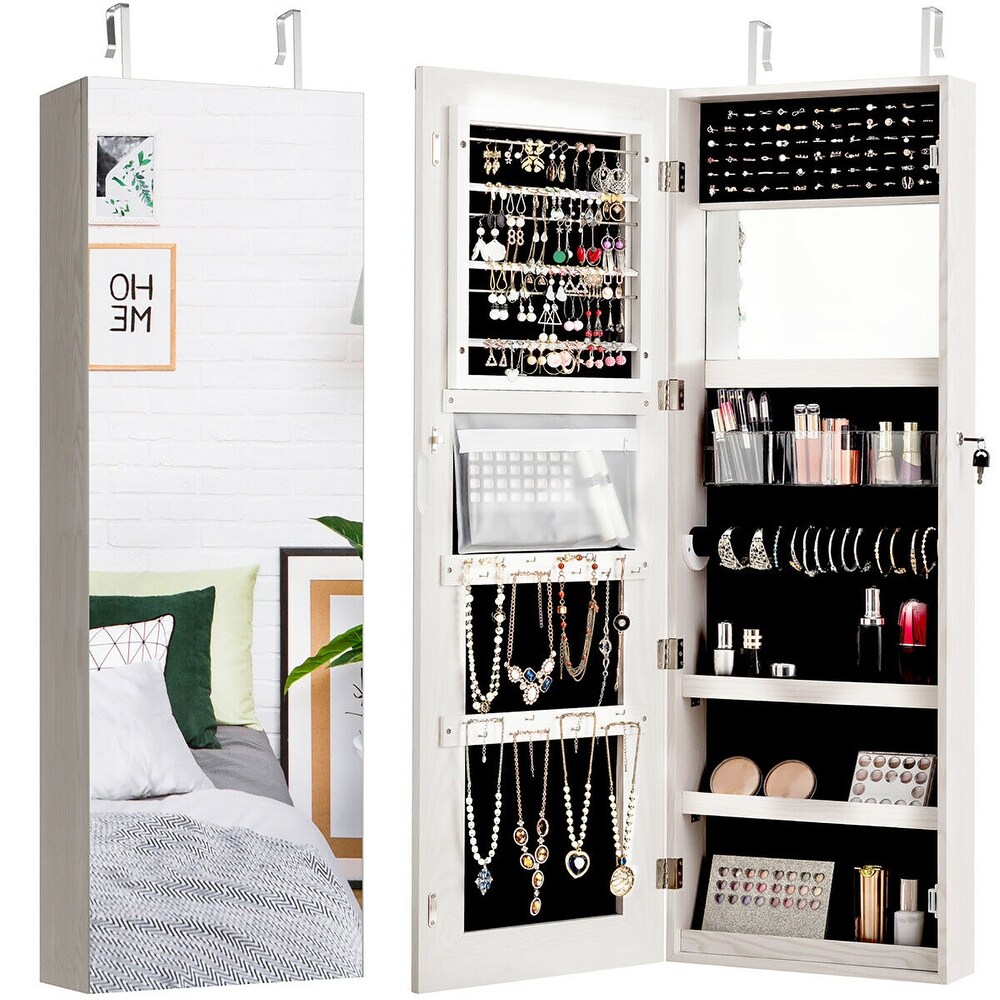 Costway Wall Door Mounted Jewelry Cabinet Storage Organizer Mirror   See Details