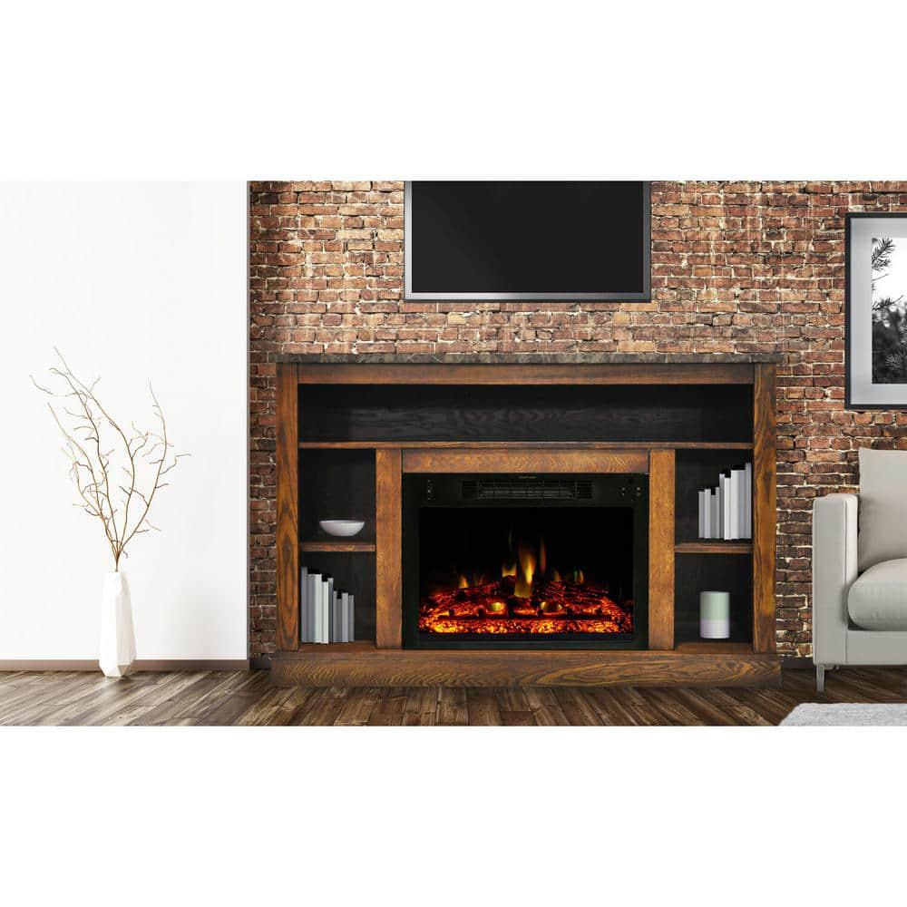 Cambridge Seville 47 in Electric Fireplace Heater TV Stand in Walnut with Enhanced Log Display and Remote Control