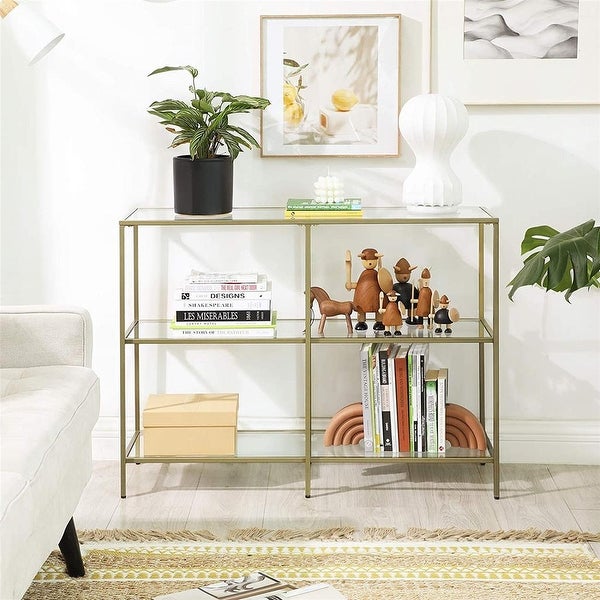 Console Table， Tempered Glass Sofa Table， 3-Tier Storage Rack， Modern Shelf， Sturdy， Easy to Assemble， for Living Room