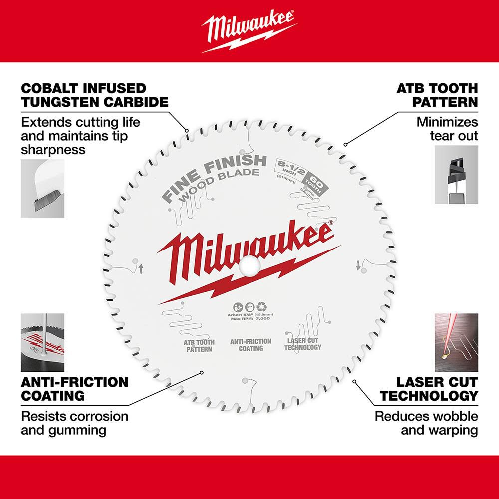 Milwaukee 8-1/2 in. 60T Fine Finish Circular Saw Blade 48-40-0826 from Milwaukee