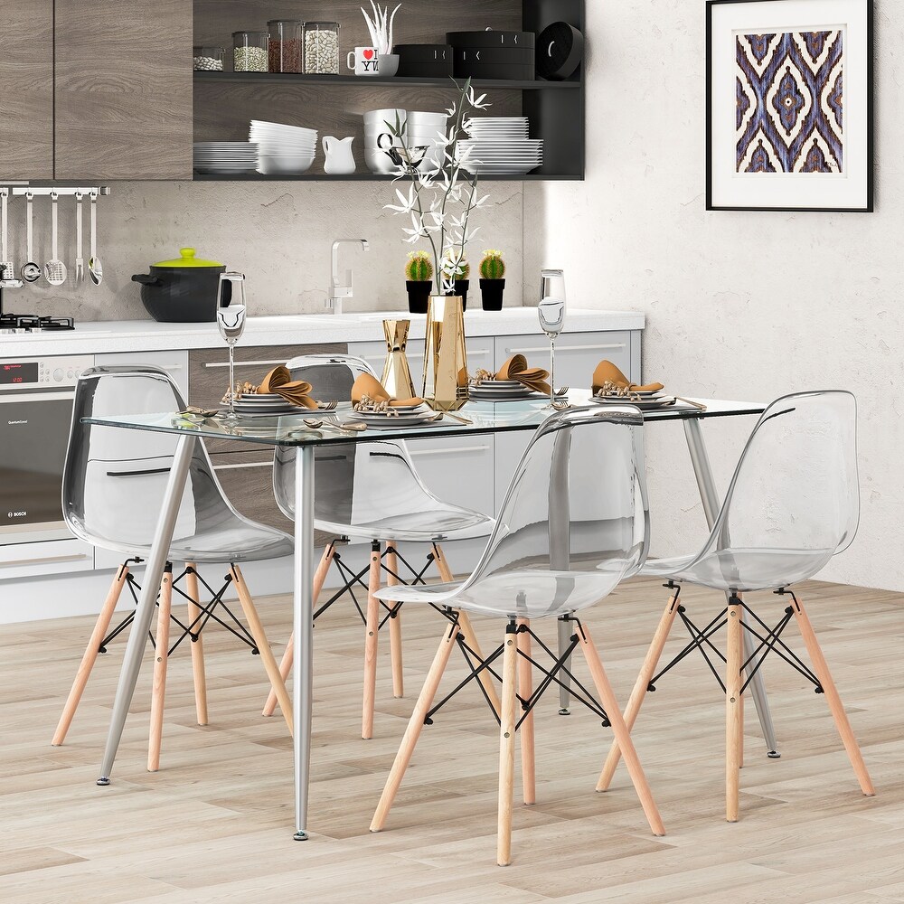 Modern Glass Rectangular Dining Table with Metal Legs   51\