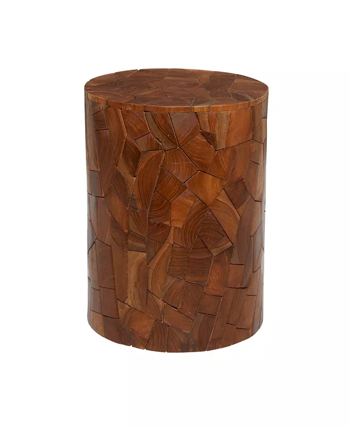 Rosemary Lane Round Block-Style Teak Wood Mosaic Side Table