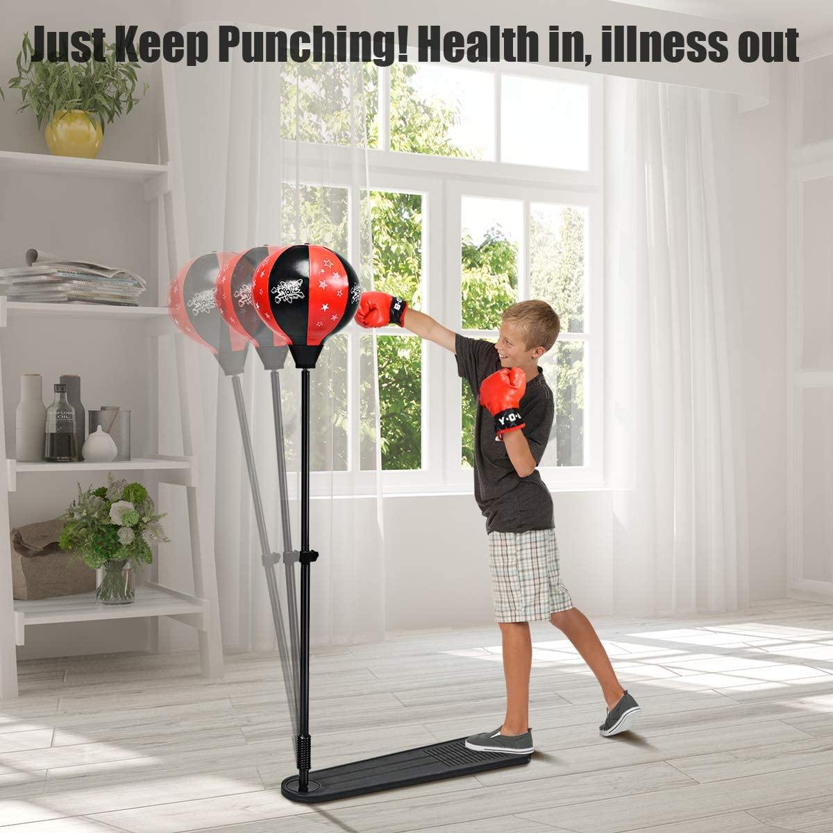 Kids Punching Bag, Height Adjustable Boxing Set