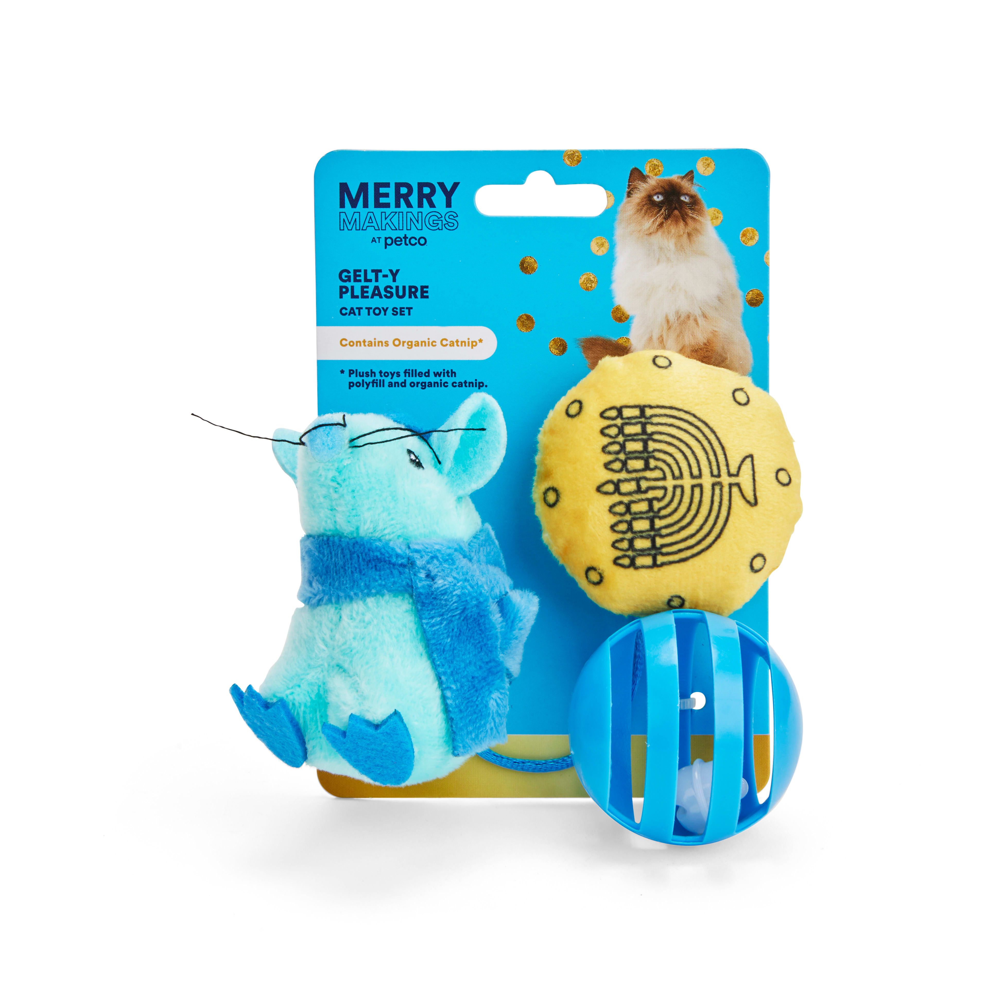 Merry Makings Hannukah Gelt-y Pleasure Cat Toy Set， X-Small， Pack of 3