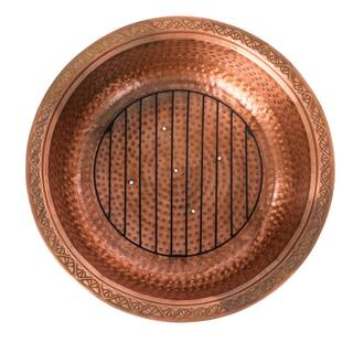 Fire Sense Palermo 26 in. x 21 in. Round Hammered Wood Burning Fire Pit in Copper with Fire Tool 62665