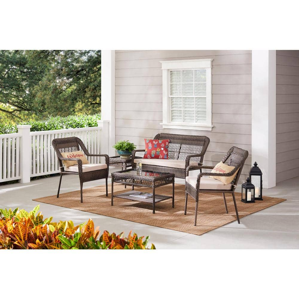 StyleWell Mix and Match Wicker Outdoor Patio Stationary Lounge Chair with Putty Tan Cushions