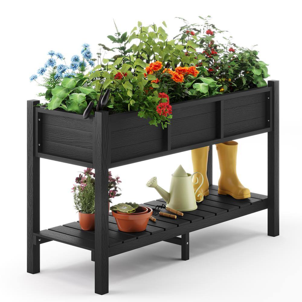 LUE BONA Raised Garden Bed Elevated Wood Planter Box Stand for Backyard Patio Balcony-Black DPTHD23002-2