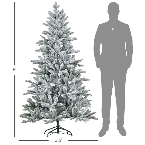 HOMCOM 6ft Snow Flocked Artificial Christmas Tree with 994 Tips，Foldable Metal Stand，Easy Assembly，Hinged Xmas Tree for Home