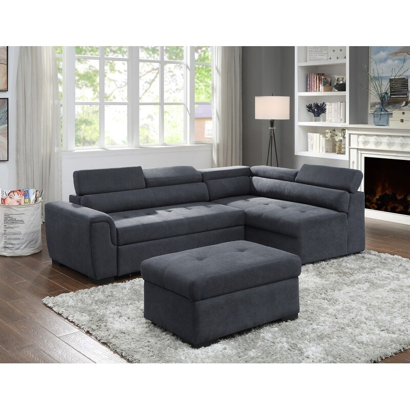 Haris Dark Grey Fabric Sleeper Sofa Sectional