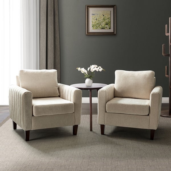 Ganymedes Comfy Accent Club Chair with Wood Base Set of 2 by HULALA HOME