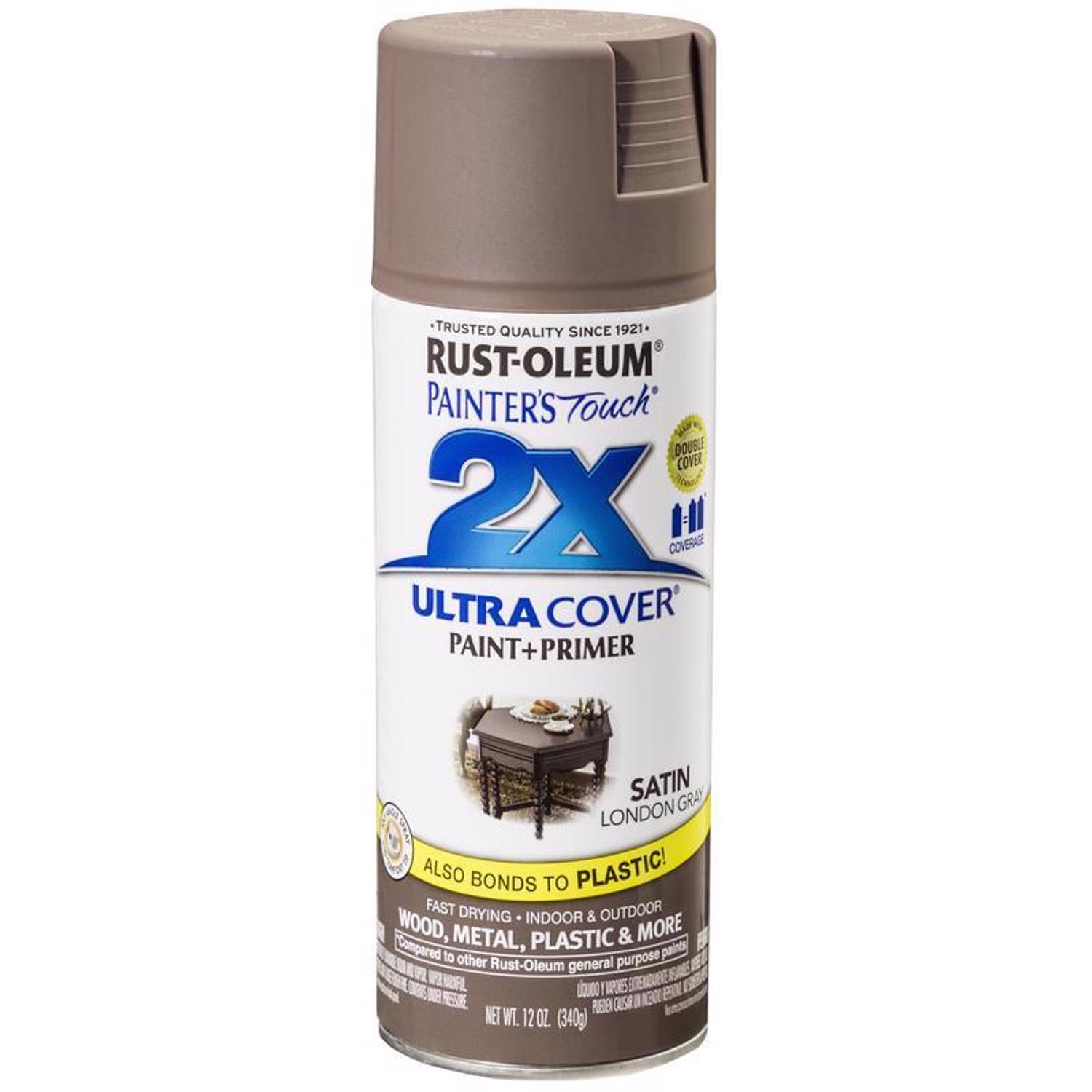 Rust-Oleum Painter\u0027s Touch 2X Ultra Cover Satin London Gray Paint+Primer Spray Paint 12 oz