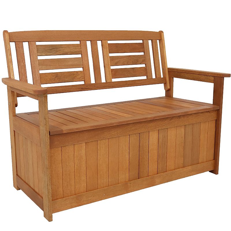 Sunnydaze 2-Person Meranti Wood with Teak Oil Finish Storage Bench - 51 in