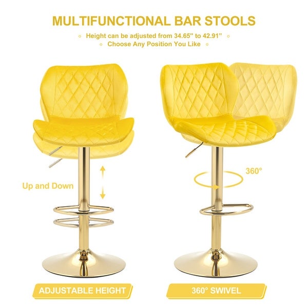 Modern Adjustable Swivel Velvet Bar Stools(Set Of 2)