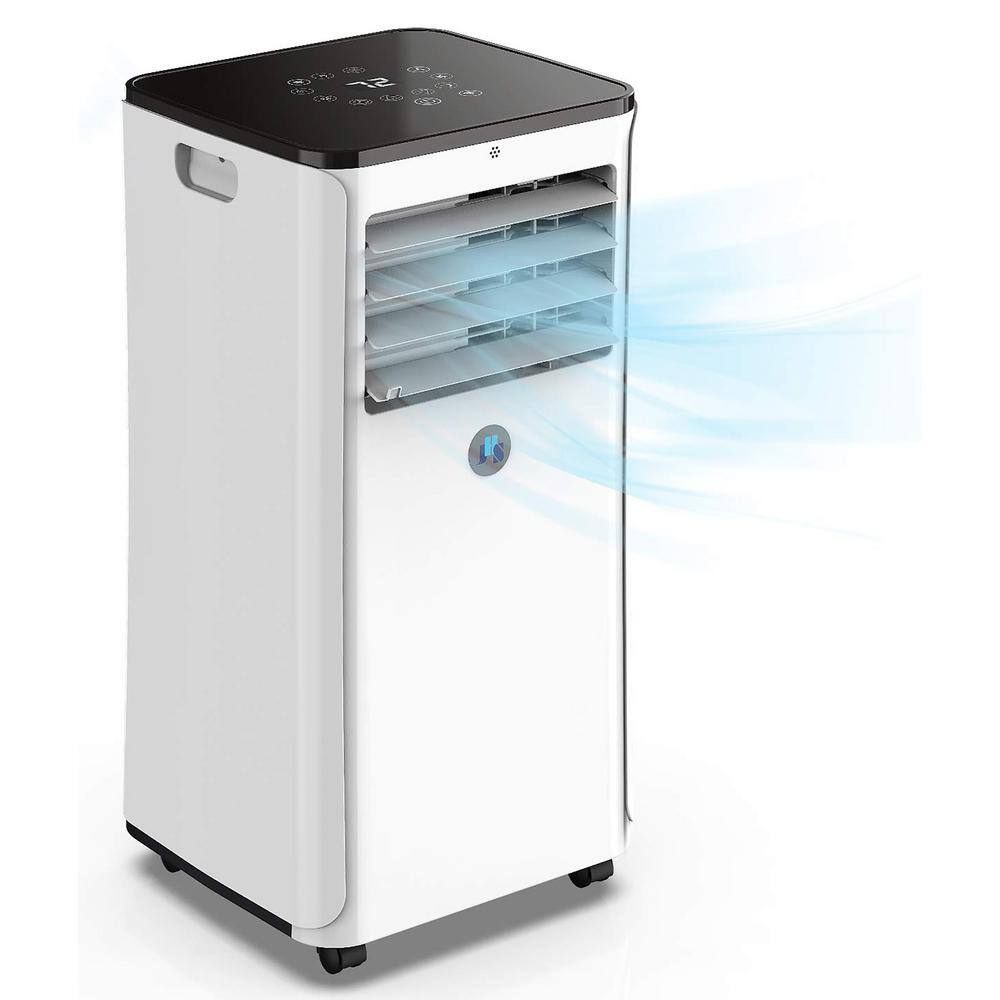 JHS 3-in-1 Portable Air Conditioner w Dehumidifer Fan Remote 350 Sq.Ft LED Display Timer Wheels in White A016B1-06KR