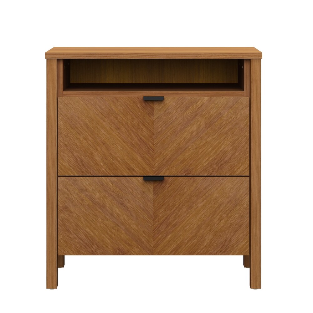 GALANO Weiss 2 Drawer Amber Walnut Nightstand 22.7 in. x 20.9 in. x 15.7 in.