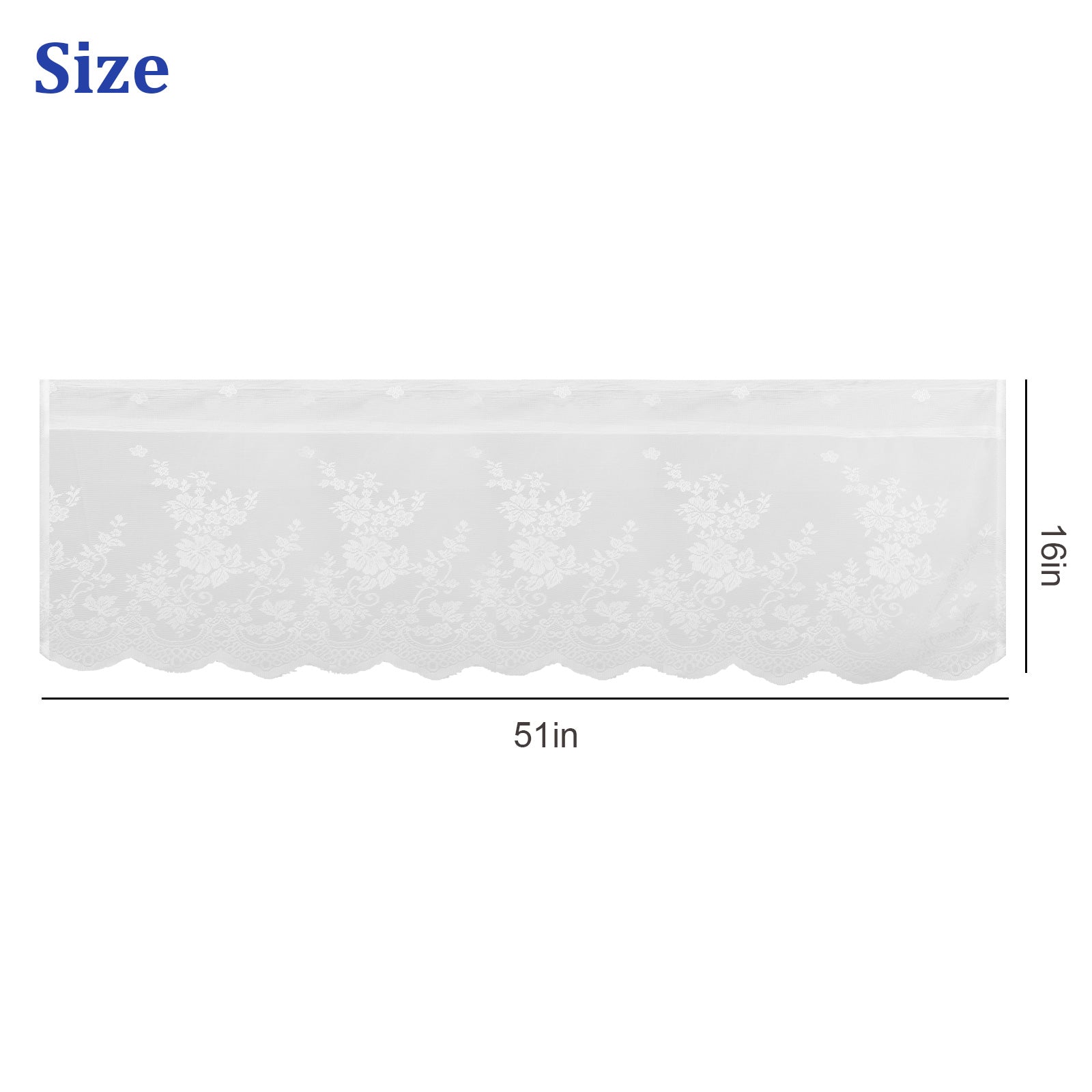 51x16'' Short Curtains, TSV Rod Pocket White Lace Curtains for Kitchen Bedroom Small Windows Short Curtain Tiers Floral Embroidered Semi Sheer Curtain Valance