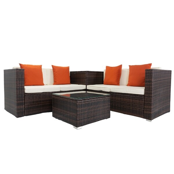 4 Piece Rattan Outdoor Furniture Sofa Set with Storage - Overstock - 37721533