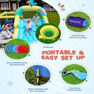 dubbin 5-In-1 Inflatable Bounce House with Obstacle Passing Basketball Hoop and Ball Pool with 350 Watt Blower FXINC-A003